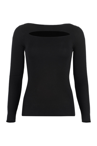 Shop P.a.r.o.s.h Ribbed Knit Top In Black