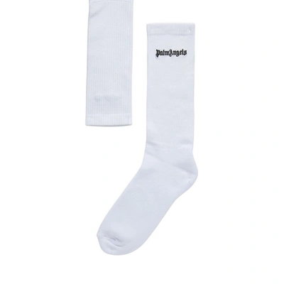Shop Palm Angels Embroidered Logo Socks In White_black