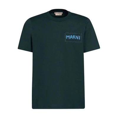 Shop Marni Bio Cotton Jersey T-shirt In Sphericalgreen