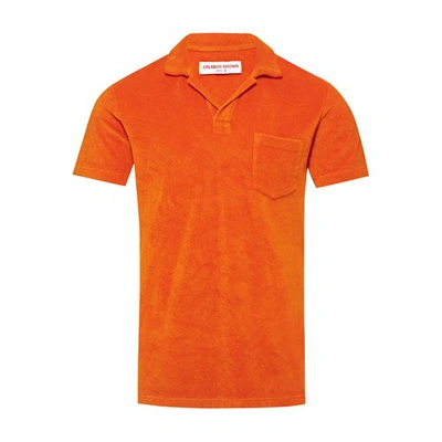 Shop Orlebar Brown Terry Cotton Towelling Polo Shirt In Tiger_lily