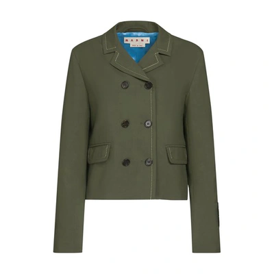 Shop Marni Double-breasted Boxy Jacket In Forestgreen