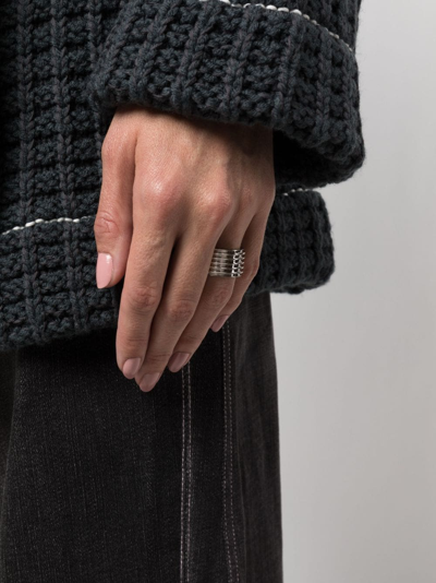 Shop Maison Margiela Ribbed Chunky Ring In Silver
