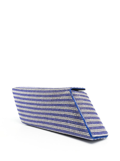 Kara Crystal Mesh Parallelogram Clutch Bag In Blue