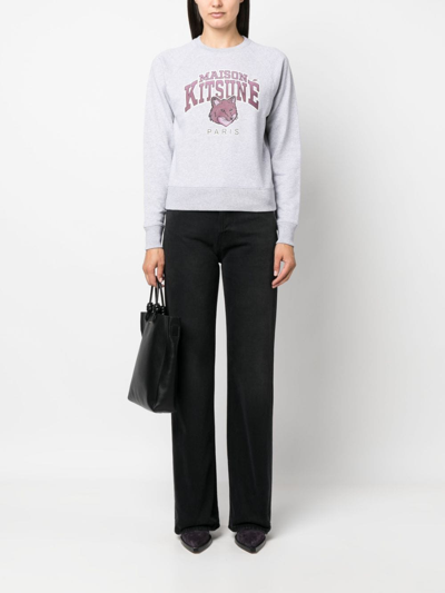 Maison Kitsuné Fox-motif Mélange-effect Cotton Jumper In Grey