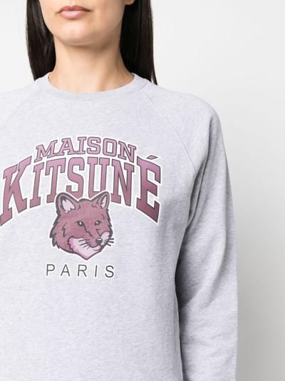 Maison Kitsuné Fox-motif Mélange-effect Cotton Jumper In Grey