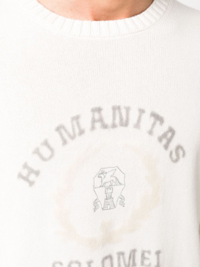 Shop Brunello Cucinelli Logo-embroidered Cashmere Jumper In Neutrals