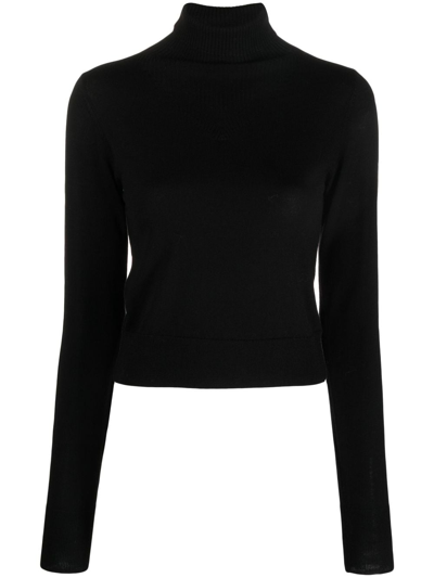 Shop Filippa K Roll-neck Wool Sweatshirt In Black
