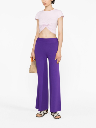 Shop P.a.r.o.s.h Wide-leg Knitted Track Pants In Purple
