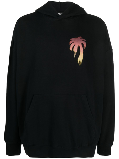 Shop Palm Angels I Love Pa-print Cotton Hoodie In Black