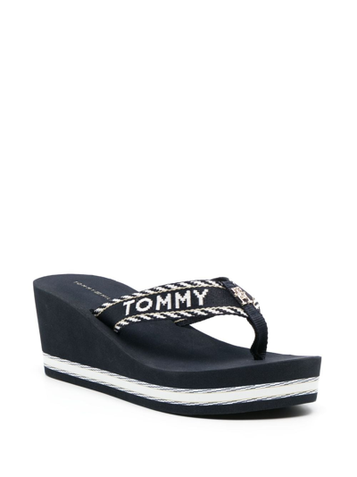 Shop Tommy Hilfiger 65mm Logo-strap Wedge Sandals In Blue