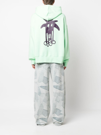 Shop Palm Angels Douby Logo-print Cotton Hoodie In Green