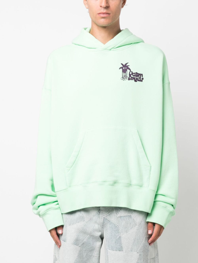 Shop Palm Angels Douby Logo-print Cotton Hoodie In Green