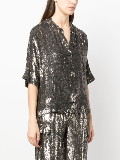 P.a.r.o.s.h Metallic Sequin Blouse With V Neck In Tech Fabric Woman In Grey