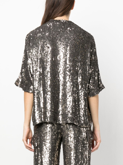 P.a.r.o.s.h Metallic Sequin Blouse With V Neck In Tech Fabric Woman In Grey
