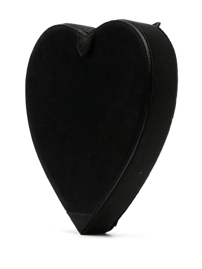 Shop Moschino Heart-shaped Floral Appliqué Crossbody Bag In Black