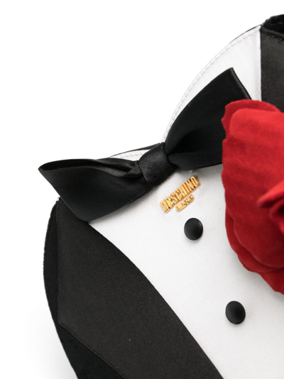 Shop Moschino Heart-shaped Floral Appliqué Crossbody Bag In Black