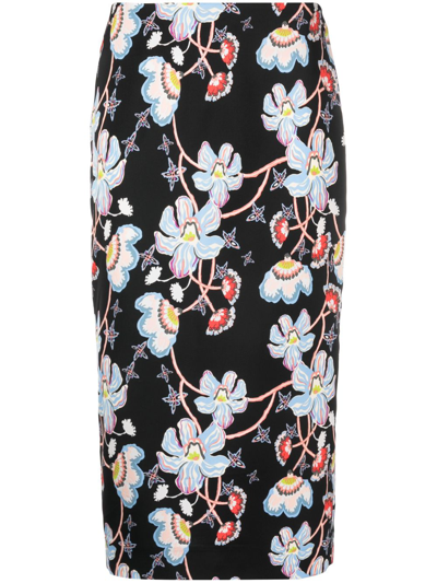 Shop Diane Von Furstenberg Kara Floral-print Pencil Skirt In Black