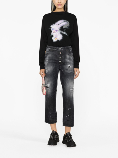 Shop Dsquared2 Distressed Tapered Jeans In Black