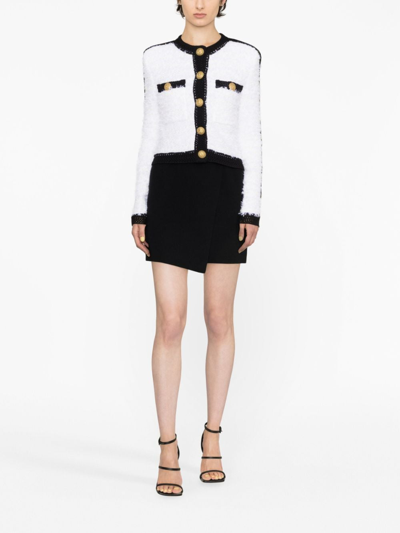 Balmain Colorblocked Tweed Knit Jacket In White
