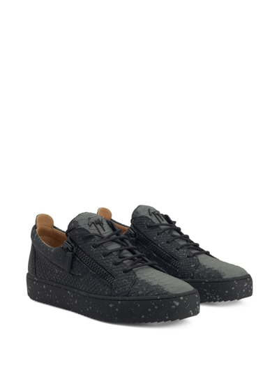 Shop Giuseppe Zanotti Frankie Snakeskin-effect Leather Sneakers In Black