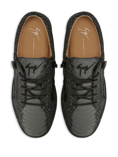 Shop Giuseppe Zanotti Frankie Snakeskin-effect Leather Sneakers In Black