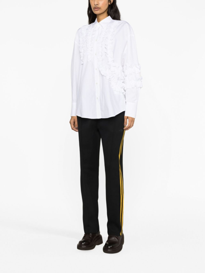Shop Msgm Ruffled Long-sleeve Shirt In White