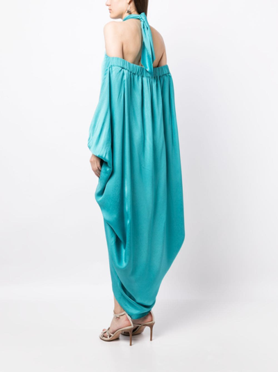 Shop Silvia Tcherassi Twisted Off-shoulder Long Dress In Blue