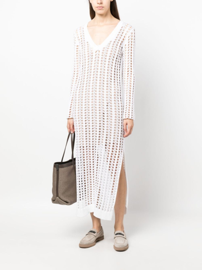 Brunello Cucinelli Open-knit Crochet Midi Dress In White