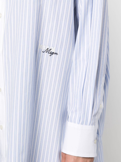 Shop Msgm Graphic-print Striped Shirt Dress In Blue