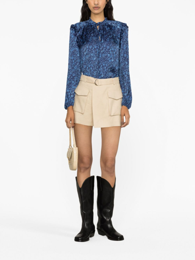 Shop Maje Asymmetric Linen-blend Shorts In Neutrals