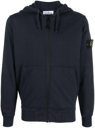 Shop Stone Island Logo-patch Drawstring Hoodie In Blue