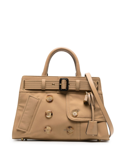 Shop Moschino Trench-style Cotton-blend Tote Bag In Neutrals