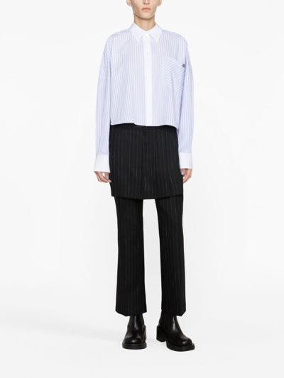 Shop Msgm Cropped Striped Shirt In White