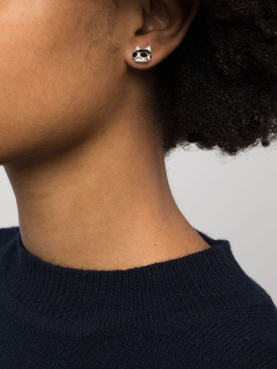 Shop Karl Lagerfeld K/ikonik Choupette Stud Earring In Silver