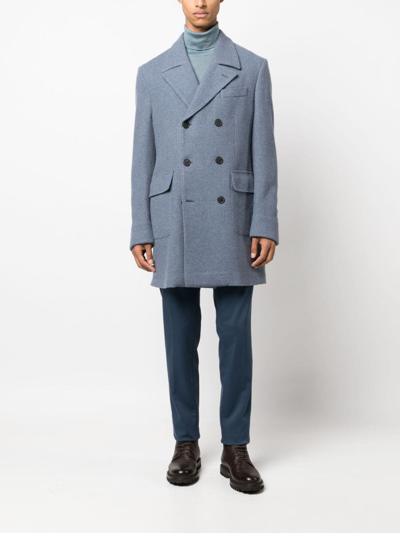Shop Corneliani Notched-lapels Double-breasted Coat In Blue