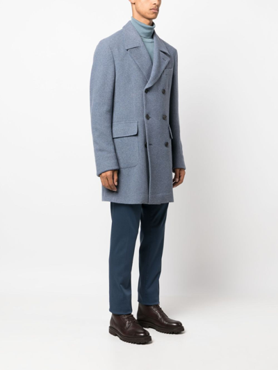 Shop Corneliani Notched-lapels Double-breasted Coat In Blue