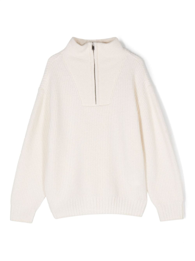 Shop Bonpoint Half-zip Ribbed Wool Jumper In White