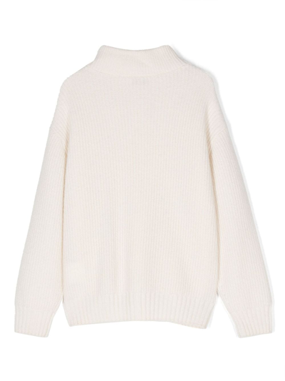 Shop Bonpoint Half-zip Ribbed Wool Jumper In White