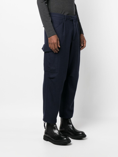 Shop Mackintosh Cropped Wool Cargo Trousers In Blue
