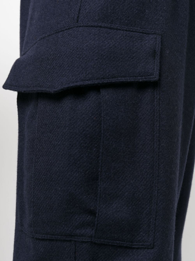 Shop Mackintosh Cropped Wool Cargo Trousers In Blue