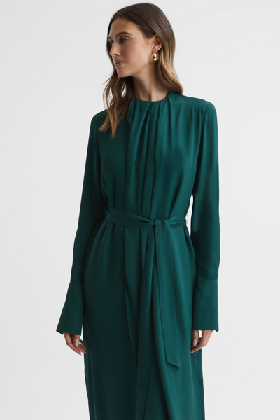 Shop Reiss Phoenix - Green Pleated Long Sleeve Midi Dress, Us 0