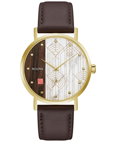 Bulova Men's Frank Lloyd Wright "april Showers" Brown Leather Strap Watch 39mm In Brown