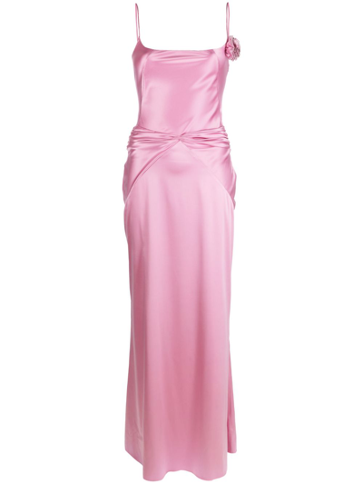 Shop Mach & Mach Flower Appliqué Satin Gown - Women's - Polyester/elastane In Pink