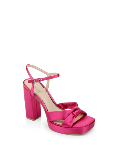 Shop Jewel Badgley Mischka Women's Valencia Square Toe Evening Platform Sandals In Pink Punch Satin