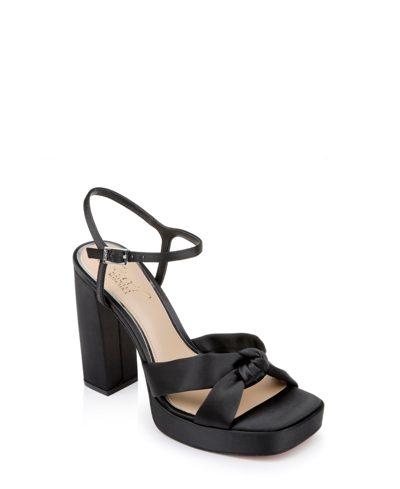 Shop Jewel Badgley Mischka Women's Valencia Square Toe Evening Platform Sandals In Black Satin