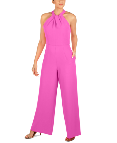 Shop Julia Jordan Twist-front Halter Jumpsuit In Neon Pink