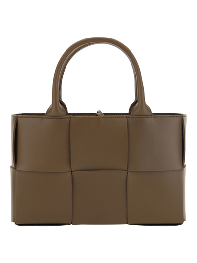 Shop Bottega Veneta Arco Tote Handbag In Taupe Grey/gold