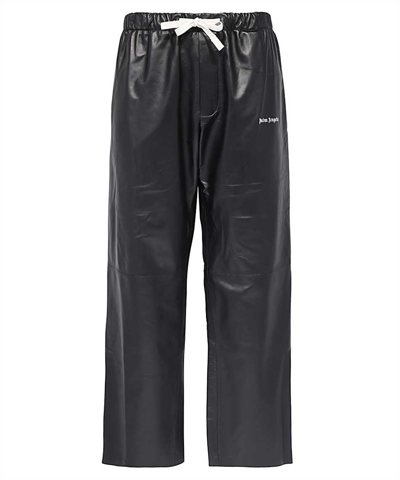 Shop Palm Angels Classic Logo Leather Trousers In Black