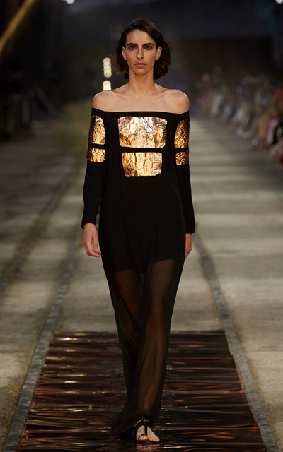 Shop Zeus + Dione Mycenea Off-the-shoulder Copper-detailed Silk Dress In Black