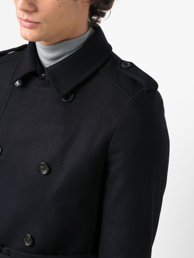 Shop Reveres 1949 Double-breasted Belted Coat In Blue
